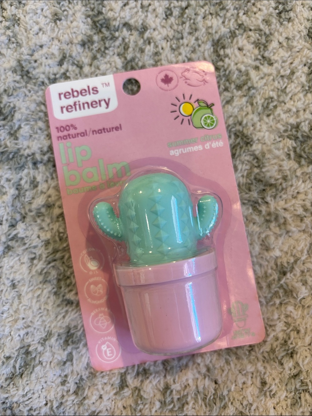 Rebels Refinery Summer Citrus Cactus Lip Balm - Pink & Mint NWT .25oz